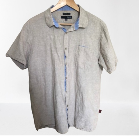 Harvé Benard Tan Linen  Button Down Shirt Large - Picture 1 of 9
